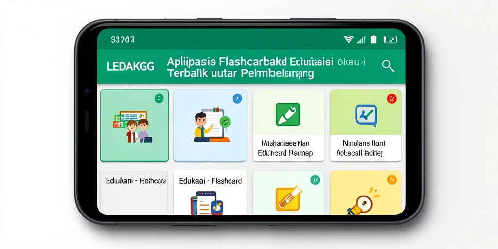 Tampilan antarmuka aplikasi <strong>LEDAKGG</strong> dengan berbagai fitur flashcard.