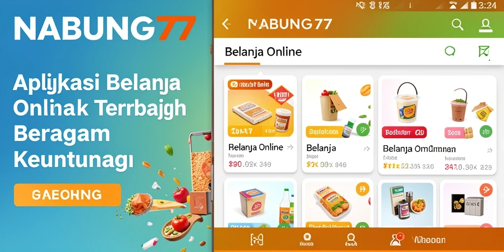 Tampilan antarmuka aplikasi Belanja Online NABUNG77 yang modern dan menarik.