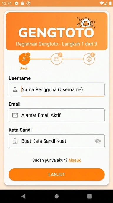 Tampilan halaman daftar gengtoto
